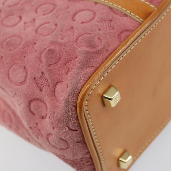CELINE C Macadam Canvas Hand Bag Suede Pink Gold Auth bs29469