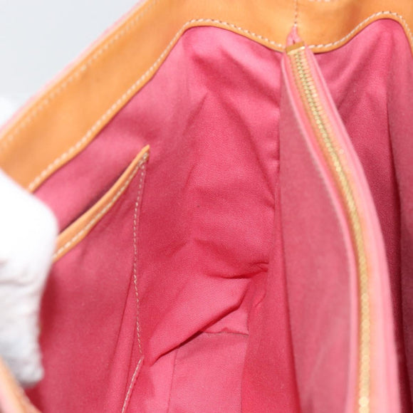 CELINE C Macadam Canvas Hand Bag Suede Pink Gold Auth bs29469