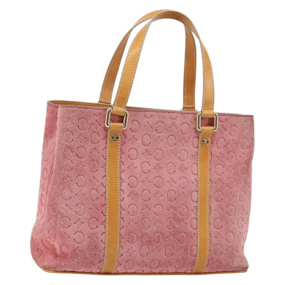 CELINE C Macadam Canvas Handtas Suede Roze Goud Auth bs29469