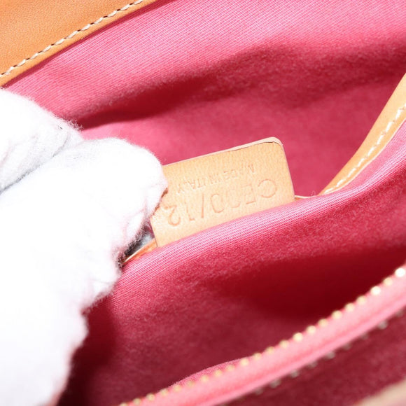 CELINE C Macadam Canvas Handtas Suede Roze Goud Auth bs29469