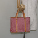 CELINE C Macadam Canvas Handtas Suede Roze Goud Auth bs29469-23