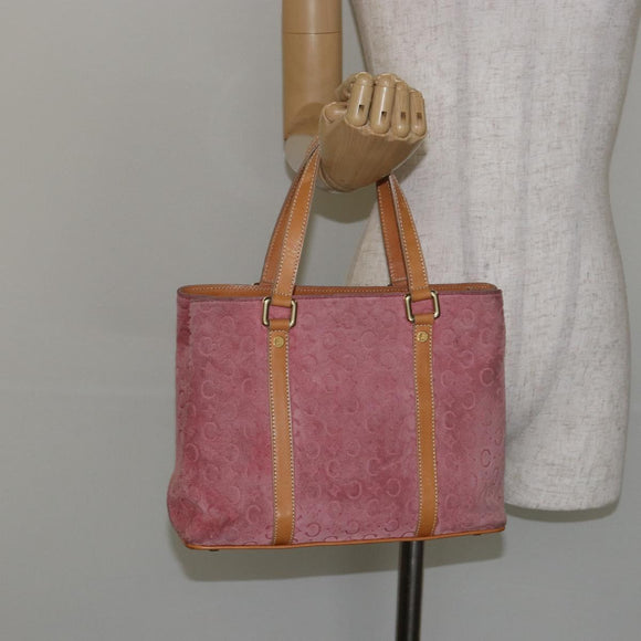 CELINE C Macadam Canvas Handtas Suede Roze Goud Auth bs29469