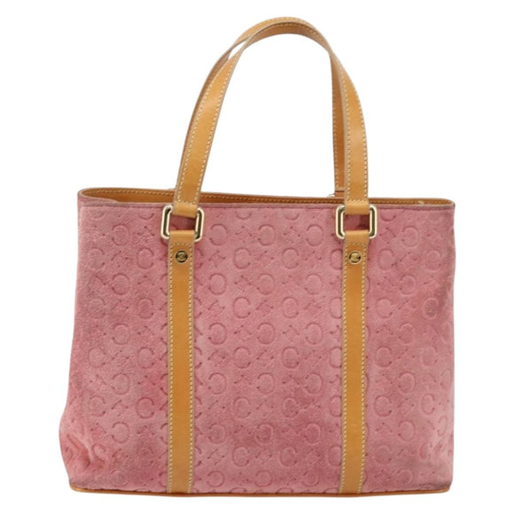 CELINE C Macadam Canvas Handtas Suede Roze Goud Auth bs29469