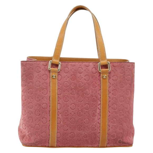 CELINE C Macadam Canvas Handtas Suede Roze Goud Auth bs29469