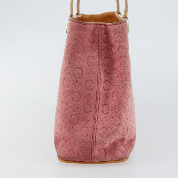 CELINE C Macadam Canvas Handtas Suede Roze Goud Auth bs29469