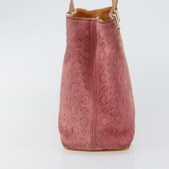 CELINE C Macadam Canvas Handtas Suede Roze Goud Auth bs29469