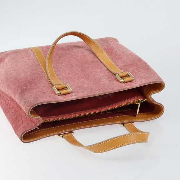 CELINE C Macadam Canvas Handtas Suede Roze Goud Auth bs29469