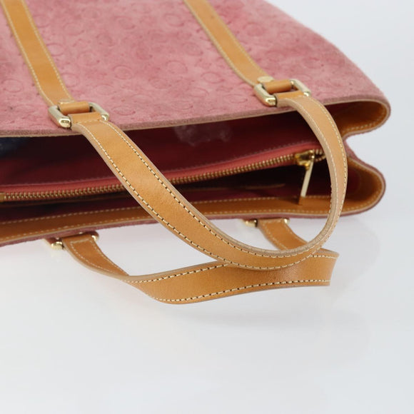 CELINE C Macadam Canvas Handtas Suede Roze Goud Auth bs29469