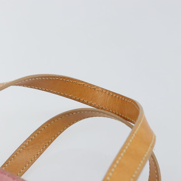 CELINE C Macadam Canvas Hand Bag Suede Pink Gold Auth bs29469