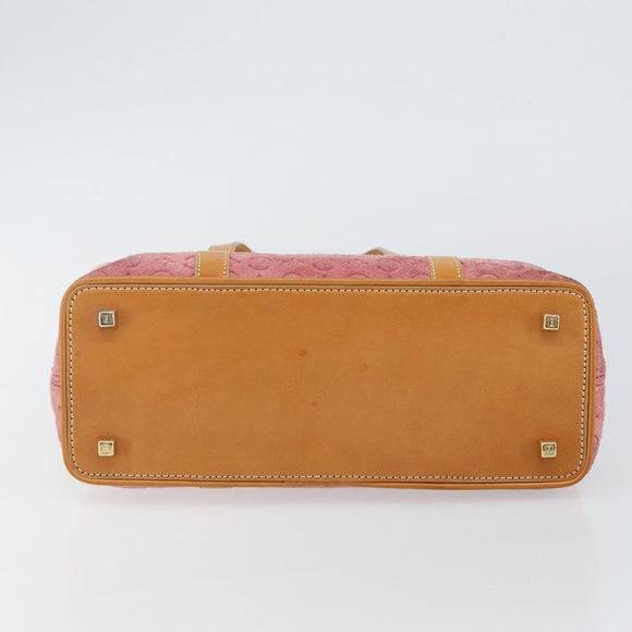 CELINE C Macadam Canvas Handtas Suede Roze Goud Auth bs29469