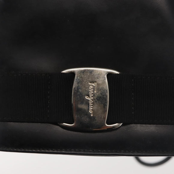 Salvatore Ferragamo Vala Backpack Leather Black Silver Auth bs29472