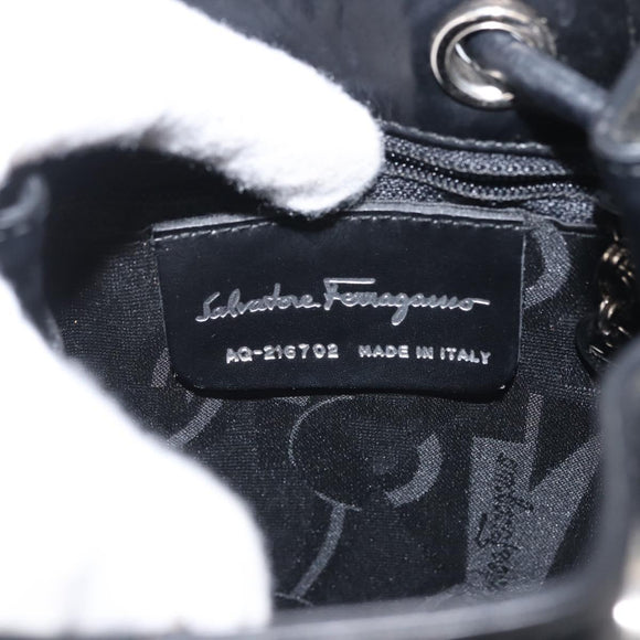 Salvatore Ferragamo Vala Backpack Leather Black Silver Auth bs29472