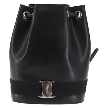 Salvatore Ferragamo Vala Backpack Leather Black Silver Auth bs29472 - 0