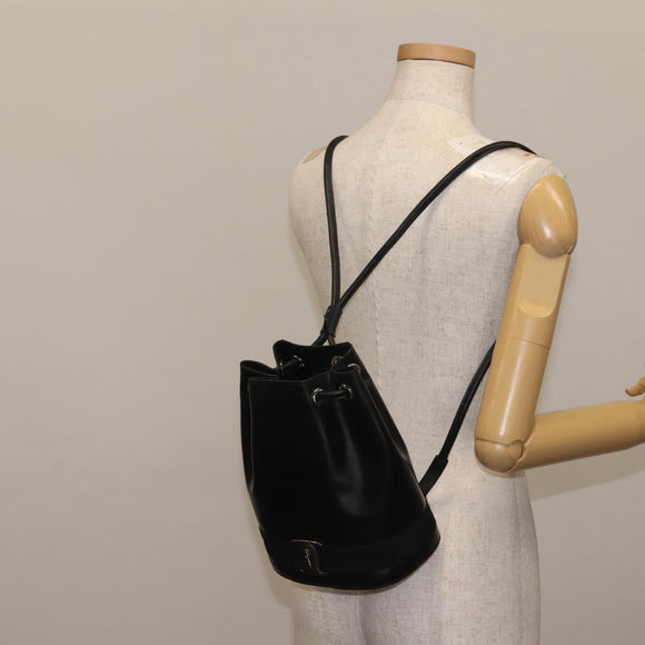 Salvatore Ferragamo Vala Backpack Leather Black Silver Auth bs29472