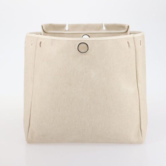 HERMES Tower ash Her bag MM Hand Bag Coated Canvas Beige Auth bs29477