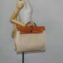 HERMES Tower ash Her bag MM Hand Bag Coated Canvas Beige Auth bs29477-27
