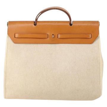 HERMES Tower ash Her bag MM Hand Bag Coated Canvas Beige Auth bs29477 - 0