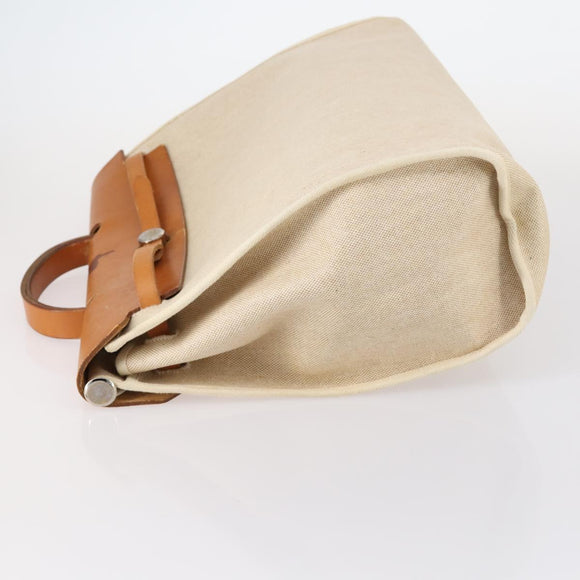 HERMES Tower ash Her bag MM Hand Bag Coated Canvas Beige Auth bs29477