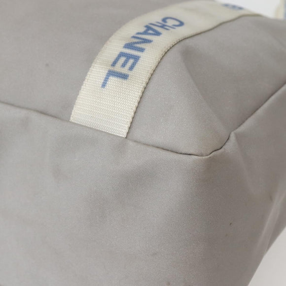 CHANEL Tote Bag Nylon Gray Silver CC Auth bs29478