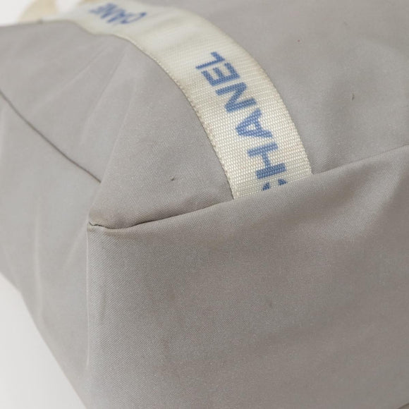 CHANEL Tote Bag Nylon Gray Silver CC Auth bs29478