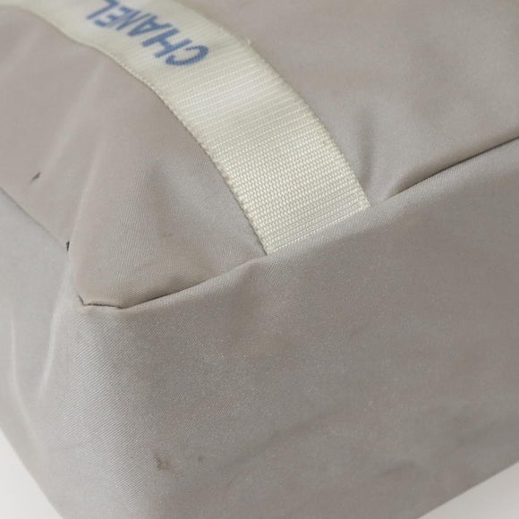 CHANEL Tote Bag Nylon Gray Silver CC Auth bs29478