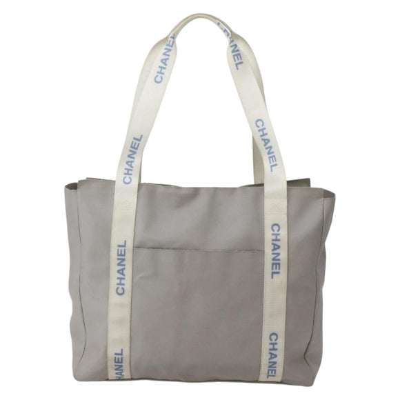 CHANEL Tote Bag Nylon Gray Silver CC Auth bs29478