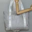 CHANEL Tote Bag Nylon Gray Silver CC Auth bs29478-24