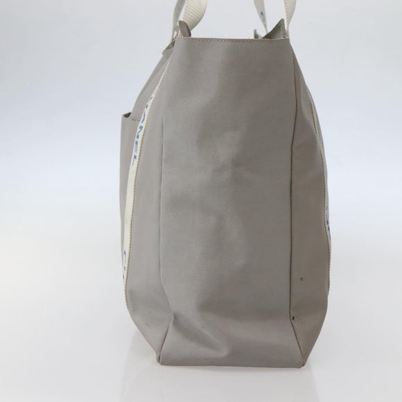 CHANEL Tote Bag Nylon Gray Silver CC Auth bs29478