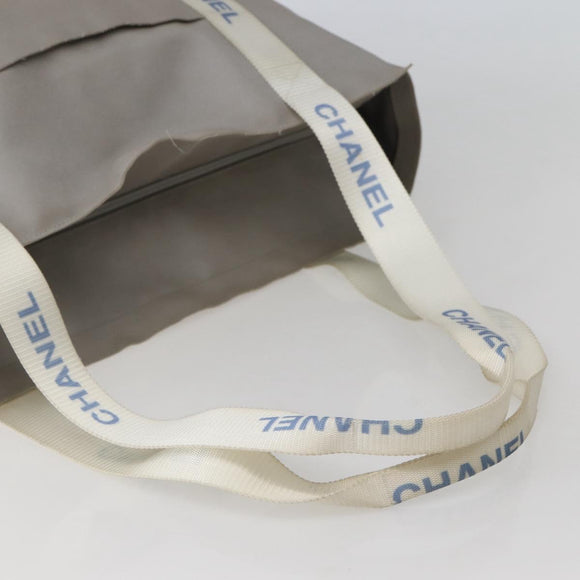 CHANEL Tote Bag Nylon Gray Silver CC Auth bs29478