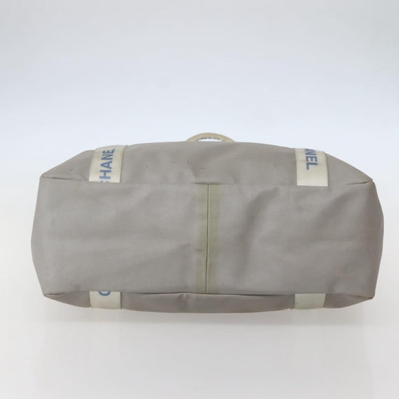 CHANEL Tote Bag Nylon Gray Silver CC Auth bs29478