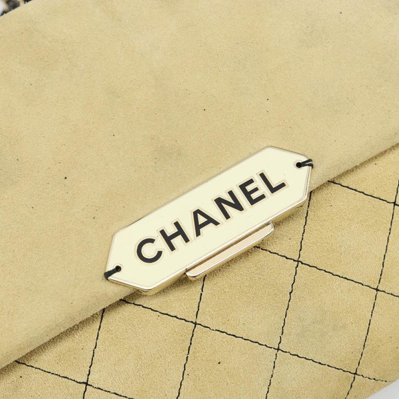 CHANEL Matelasse Chain Shoulder Bag Suede Beige gold CC Auth bs29483