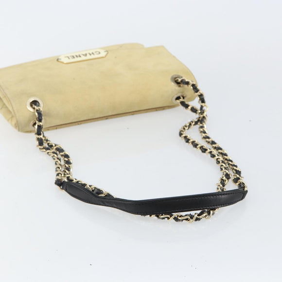 CHANEL Matelasse Chain Shoulder Bag Suede Beige gold CC Auth bs29483