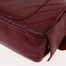 BALLY V Stitch Chain Hand Bag Lamb Skin Bordeaux Gold Auth bs29487-15