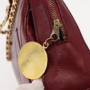 BALLY V Stitch Chain Hand Bag Lamb Skin Bordeaux Gold Auth bs29487-10
