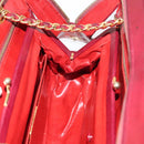 BALLY V Stitch Chain Hand Bag Lamb Skin Bordeaux Gold Auth bs29487-18