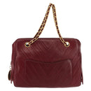 BALLY V Stitch Chain Hand Bag Lamb Skin Bordeaux Gold Auth bs29487-13