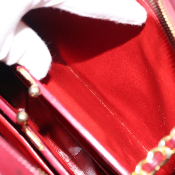 BALLY V Stitch Chain Hand Bag Lamb Skin Bordeaux Gold Auth bs29487