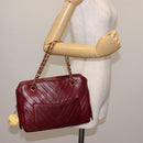 BALLY V Stitch Chain Hand Bag Lamb Skin Bordeaux Gold Auth bs29487-22