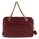 BALLY V Stitch Chain Hand Bag Lamb Skin Bordeaux Gold Auth bs29487-2