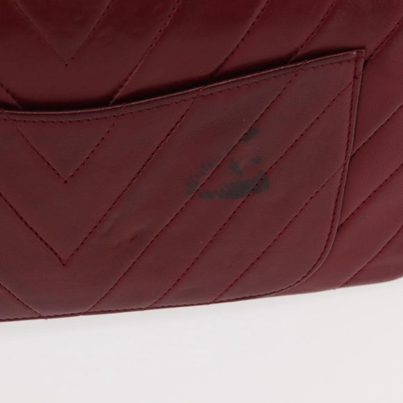 BALLY V Stitch Chain Hand Bag Lamb Skin Bordeaux Gold Auth bs29487