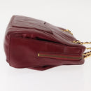BALLY V Stitch Chain Hand Bag Lamb Skin Bordeaux Gold Auth bs29487-4