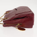 BALLY V Stitch Chain Hand Bag Lamb Skin Bordeaux Gold Auth bs29487-5