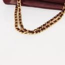 BALLY V Stitch Chain Hand Bag Lamb Skin Bordeaux Gold Auth bs29487-8
