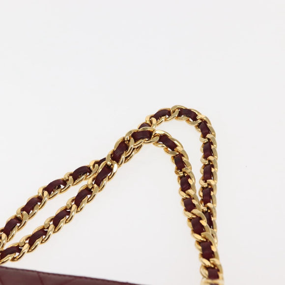 BALLY V Stitch Chain Hand Bag Lamb Skin Bordeaux Gold Auth bs29487