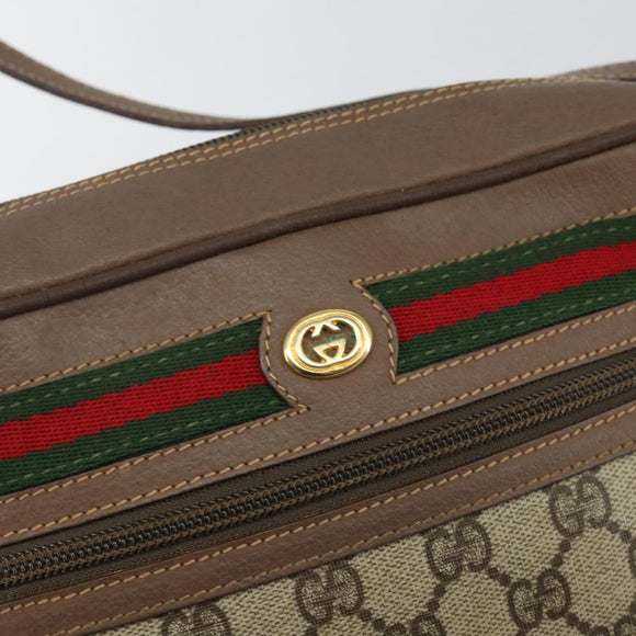 GUCCI GG Supreme Web Sherry Line Shoulder Bag PVC Beige Gold Red Auth bs29489