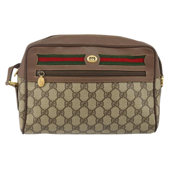 GUCCI GG Supreme Web Sherry Line Shoulder Bag PVC Beige Gold Red Auth bs29489