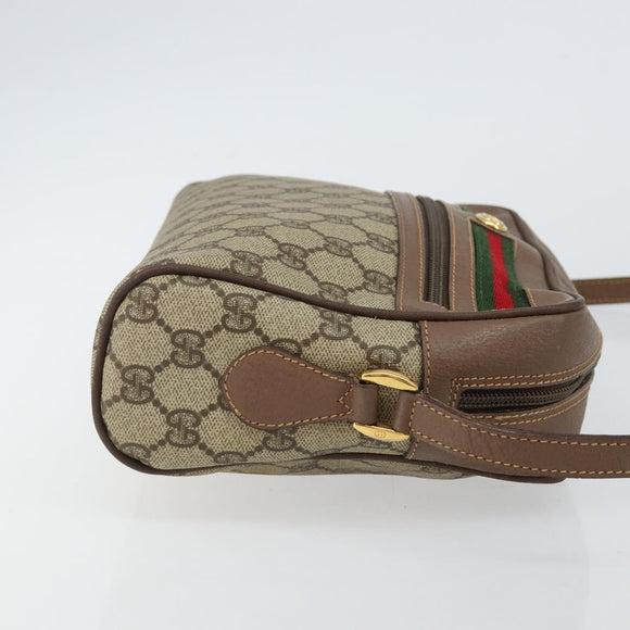 GUCCI GG Supreme Web Sherry Line Shoulder Bag PVC Beige Gold Red Auth bs29489