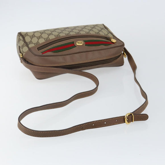 GUCCI GG Supreme Web Sherry Line Shoulder Bag PVC Beige Gold Red Auth bs29489