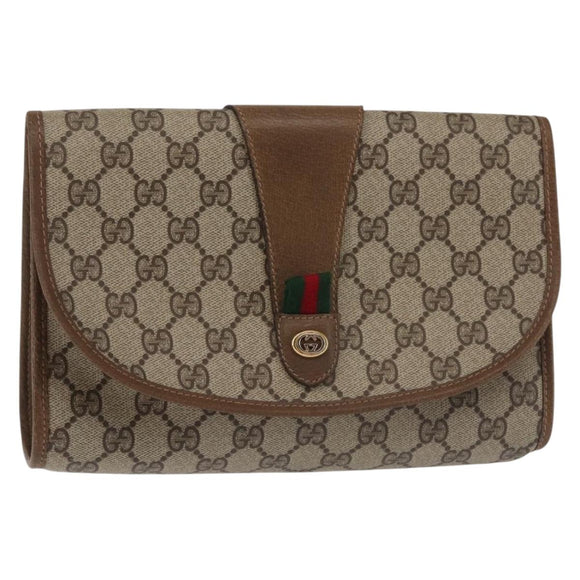 GUCCI GG Supreme Web Sherry Line Clutch Bag PVC Beige Red 89 01 030 Auth bs29490