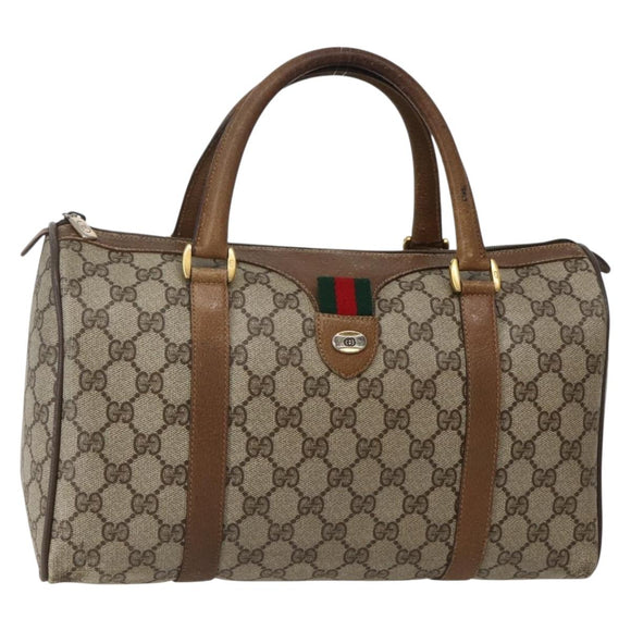 GUCCI GG Supreme Web Sherry Line Bag PVC Beige Gold 111 02 007 Auth bs29491